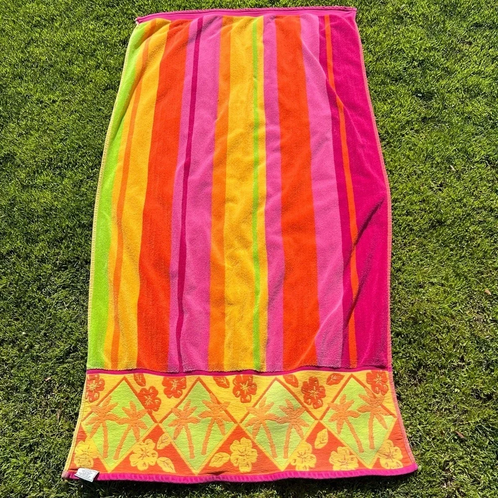 Y2K 100% Egyptian Cotton Oversized Beach Towel Colorful Palms Hibiscus 36x66